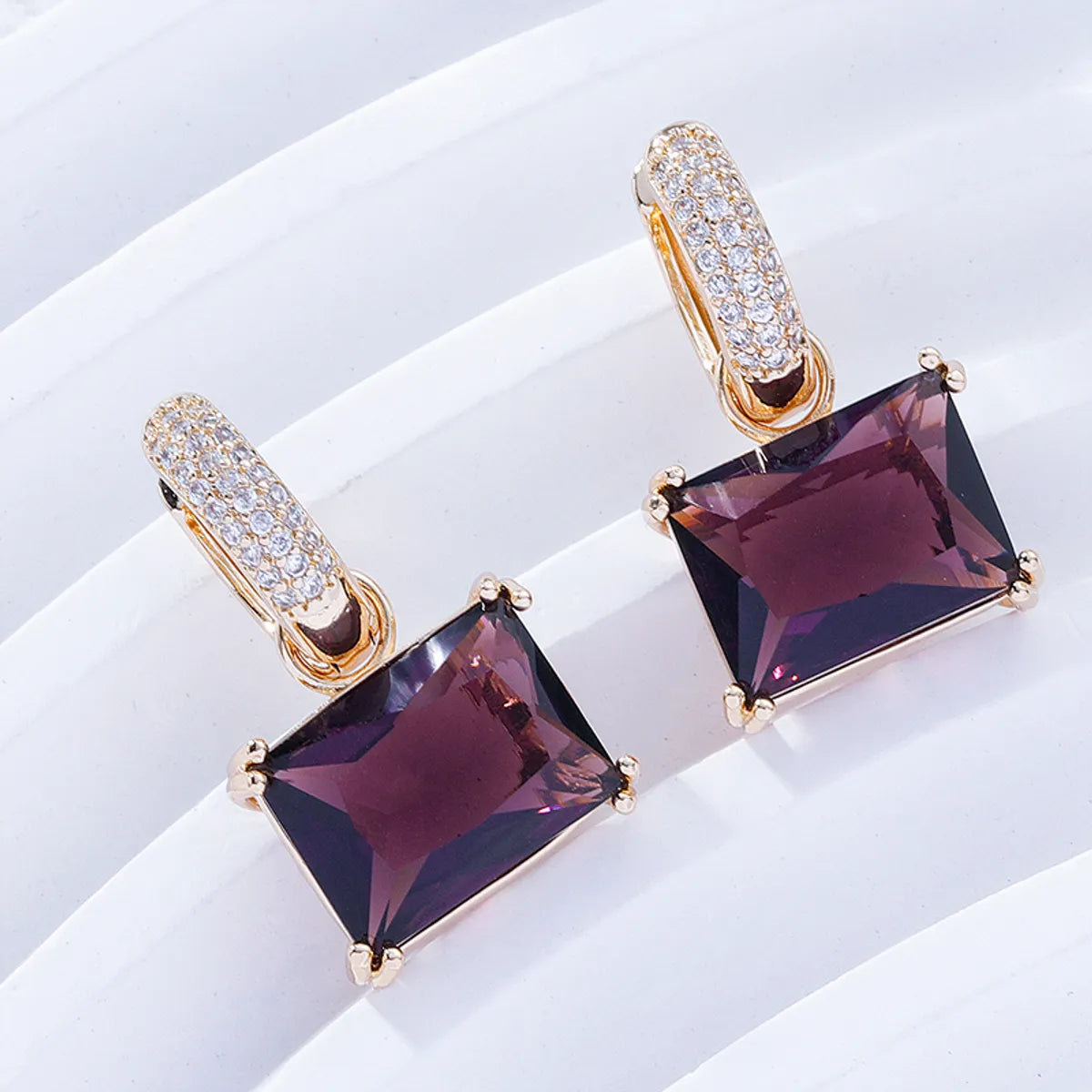 1 Pair Sweet Simple Style Shiny Square Heart Shape Rectangle Inlay Copper Zircon Drop Earrings