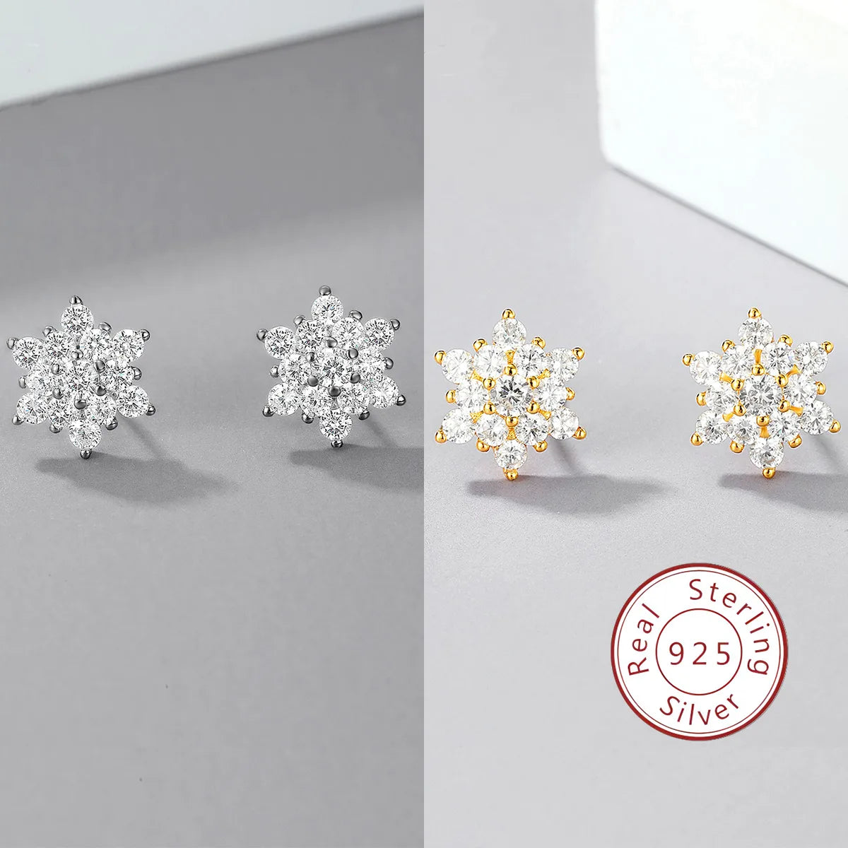 1 Pair Sweet Simple Style Snowflake Inlay Sterling Silver Zircon Ear Studs