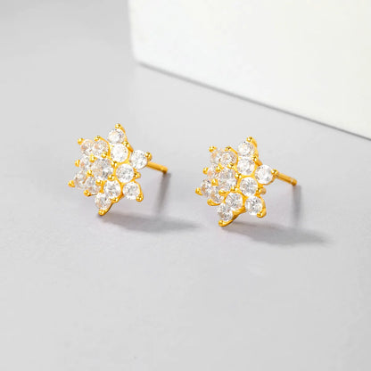 1 Pair Sweet Simple Style Snowflake Inlay Sterling Silver Zircon Ear Studs