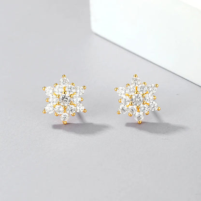 1 Pair Sweet Simple Style Snowflake Inlay Sterling Silver Zircon Ear Studs