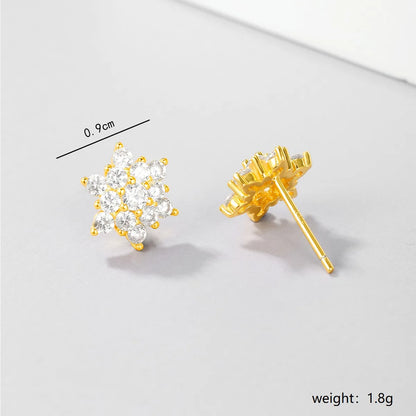 1 Pair Sweet Simple Style Snowflake Inlay Sterling Silver Zircon Ear Studs