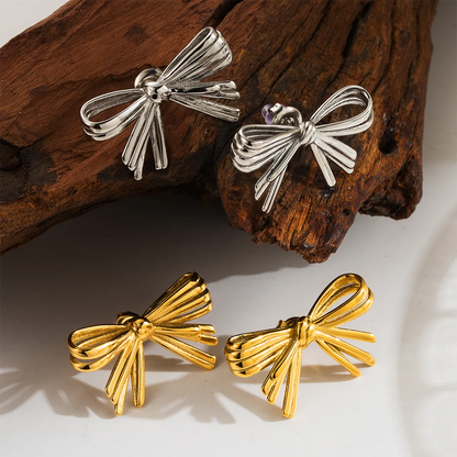 1 Pair Sweet Simple Style Solid Color Bow Knot Plating 304 Stainless Steel 14K Gold Plated Ear Studs