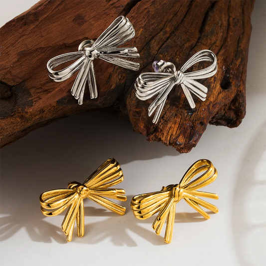 1 Pair Sweet Simple Style Solid Color Bow Knot Plating 304 Stainless Steel 14K Gold Plated Ear Studs