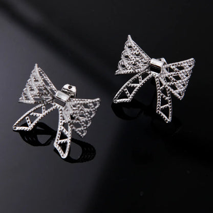 1 Pair Sweet Simple Style Solid Color Bow Knot Plating Hollow Out Copper 18K Gold Plated White Gold Plated Ear Studs