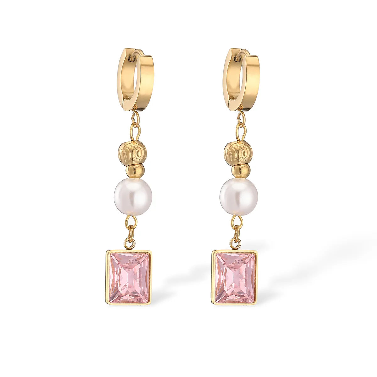 1 Pair Sweet Simple Style Square Plating Inlay Titanium Steel Zircon 18k Gold Plated Drop Earrings