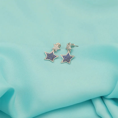 1 Pair Sweet Simple Style Star Inlay Copper Zircon White Gold Plated Drop Earrings