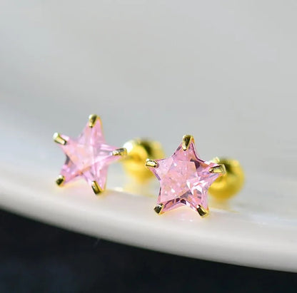 1 Pair Sweet Simple Style Star Plating Inlay Sterling Silver Ear Studs