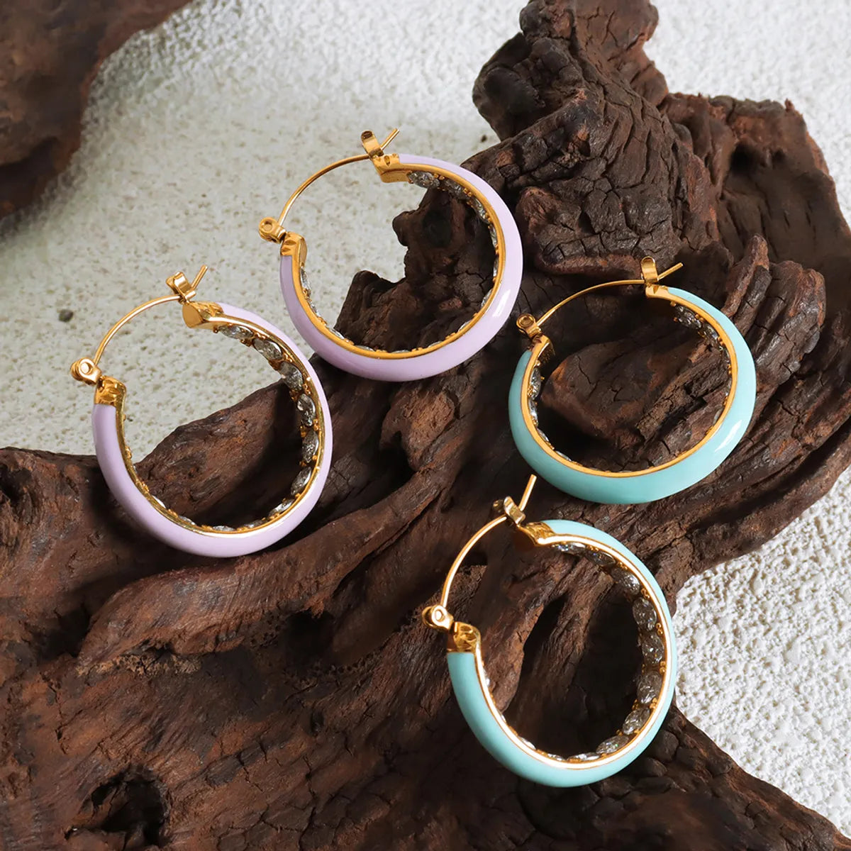 1 Pair Sweet Simple Style U Shape Solid Color Enamel Plating Inlay Titanium Steel Zircon 18k Gold Plated Hoop Earrings