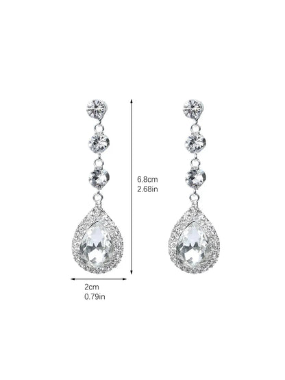 1 Pair Sweet Simple Style Water Droplets Plating Inlay Alloy Rhinestones Silver Plated Drop Earrings