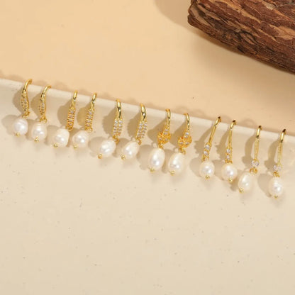 1 Pair Sweet Simple Style Water Droplets Plating Inlay Freshwater Pearl Copper Zircon 14k Gold Plated Ear Hook