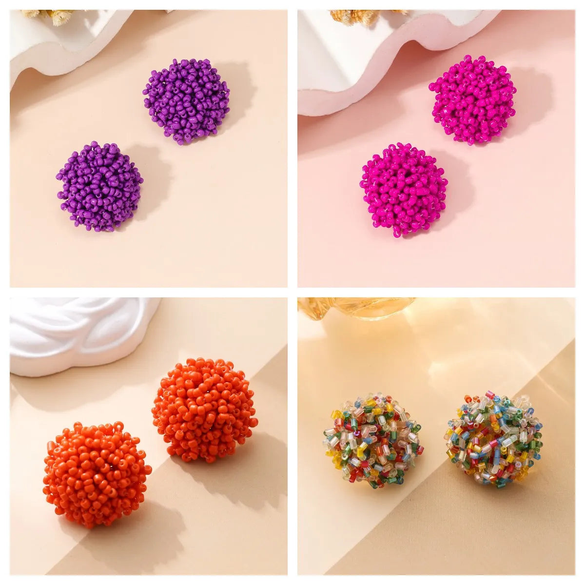 1 Pair Sweet Solid Color Beaded Seed Bead Ear Studs