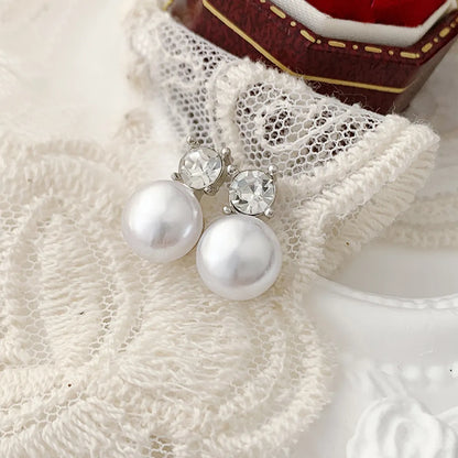 1 Pair Sweet Solid Color Plating Inlay Alloy Artificial Rhinestones Artificial Pearls White Gold Plated Ear Studs