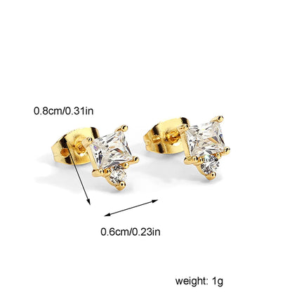 1 Pair Sweet Square Flower Plating Inlay Copper Zircon 18k Gold Plated Ear Studs