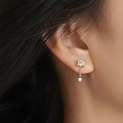 1 Pair Sweet Square Flower Plating Inlay Copper Zircon 18k Gold Plated Ear Studs