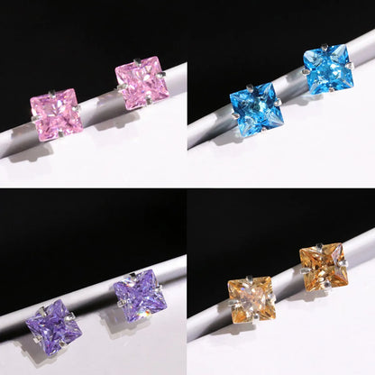 1 Pair Sweet Square Inlay Sterling Silver Zircon Ear Studs