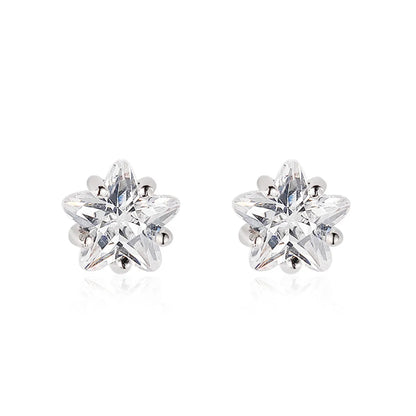 1 Pair Sweet Square Inlay Sterling Silver Zircon Ear Studs