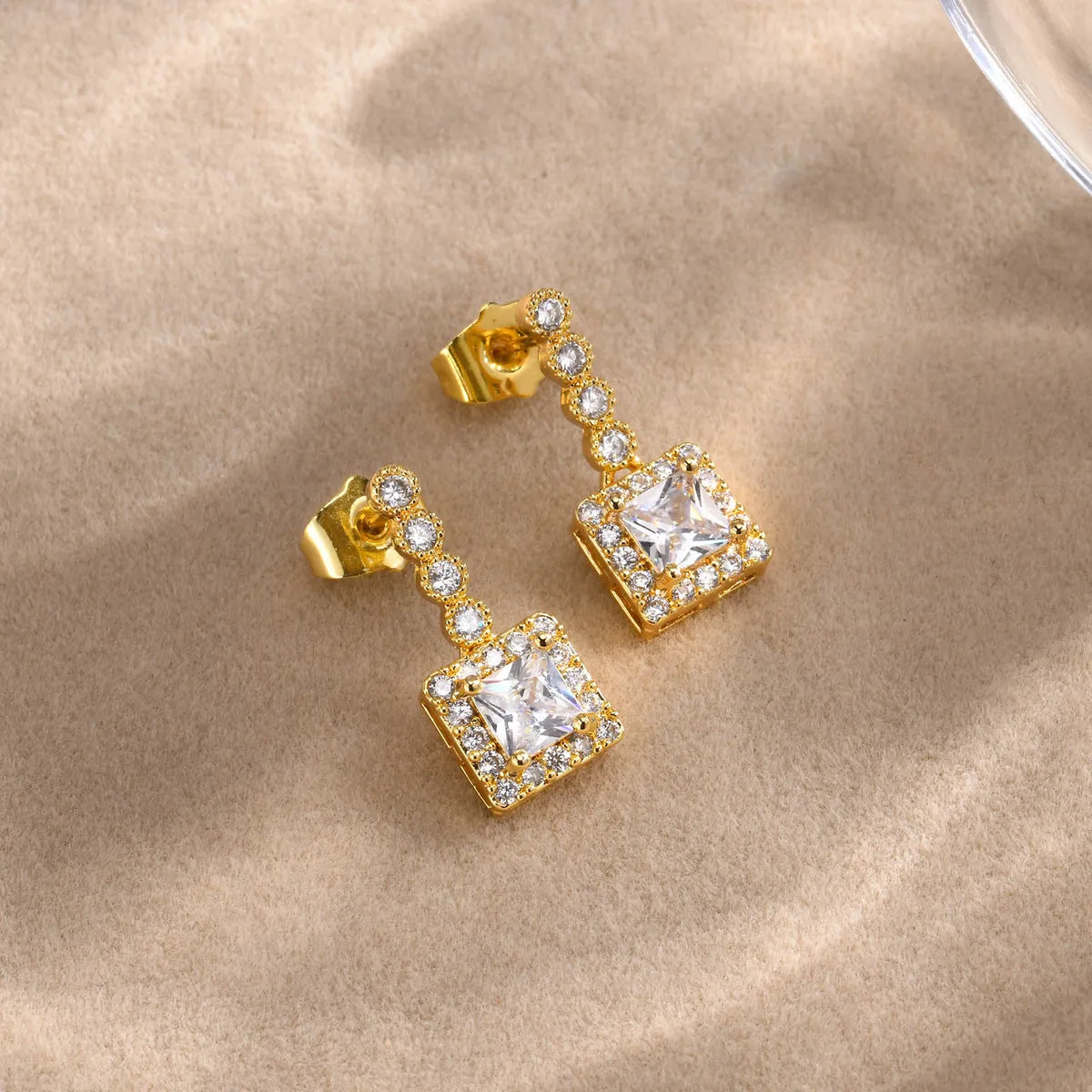 1 Pair Sweet Square Plating Inlay Copper Zircon Gold Plated Drop Earrings