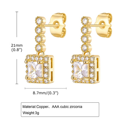 1 Pair Sweet Square Plating Inlay Copper Zircon Gold Plated Drop Earrings