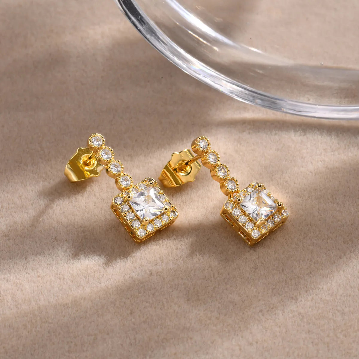 1 Pair Sweet Square Plating Inlay Copper Zircon Gold Plated Drop Earrings