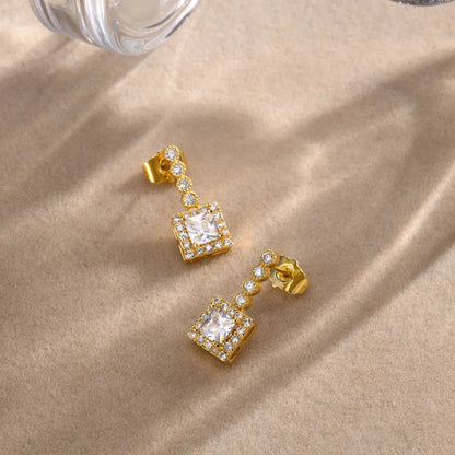 1 Pair Sweet Square Plating Inlay Copper Zircon Gold Plated Drop Earrings