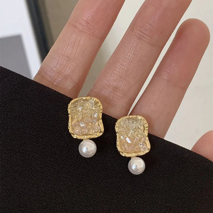 1 Pair Sweet Square Rhinestone Drop Earrings