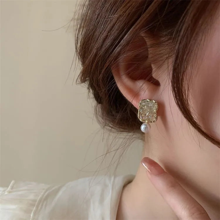 1 Pair Sweet Square Rhinestone Drop Earrings