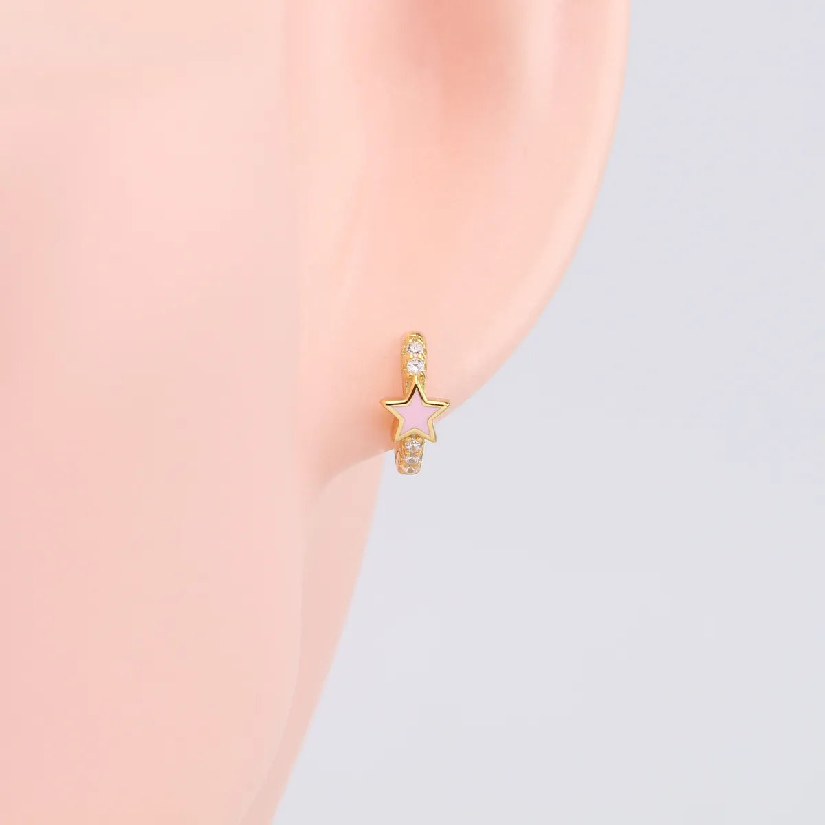 1 Pair Sweet Star Enamel Plating Inlay Sterling Silver Zircon White Gold Plated Gold Plated Hoop Earrings