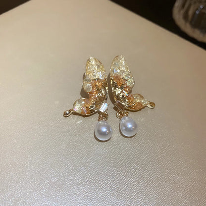 1 Pair Sweet Star Flower Inlay Alloy Rhinestones Pearl Ear Studs