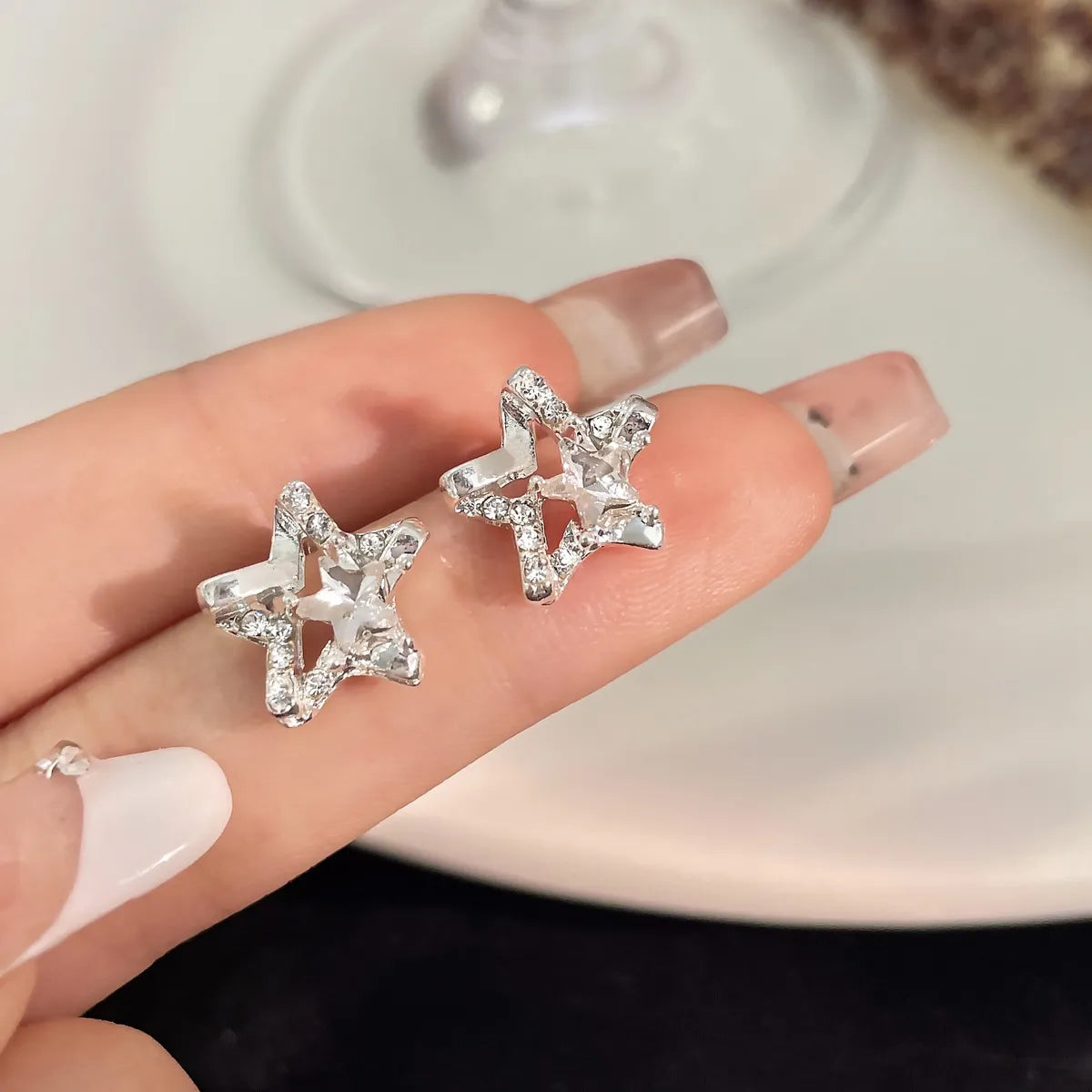 1 Pair Sweet Star Inlay Alloy Zircon Ear Studs