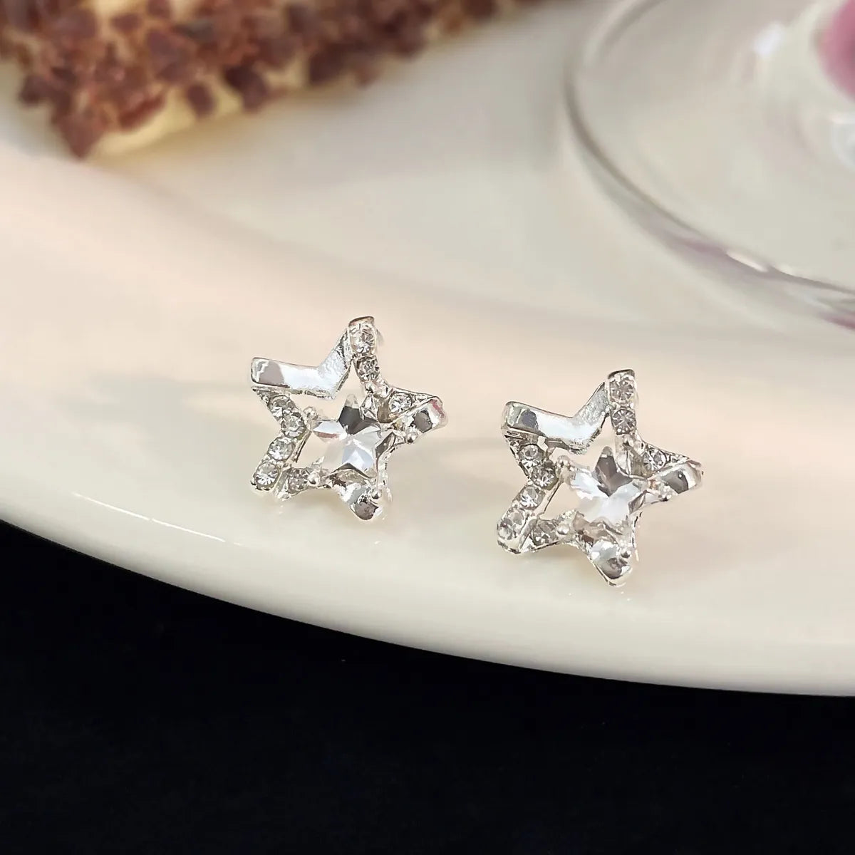 1 Pair Sweet Star Inlay Alloy Zircon Ear Studs