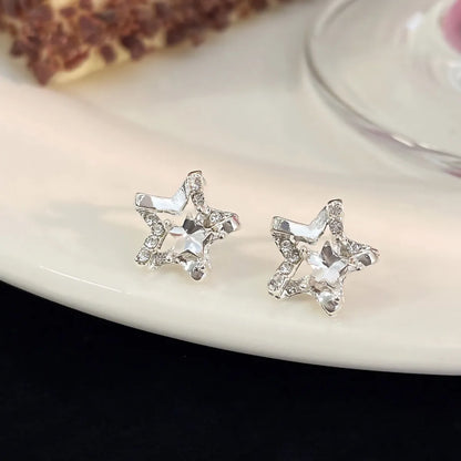 1 Pair Sweet Star Inlay Alloy Zircon Ear Studs