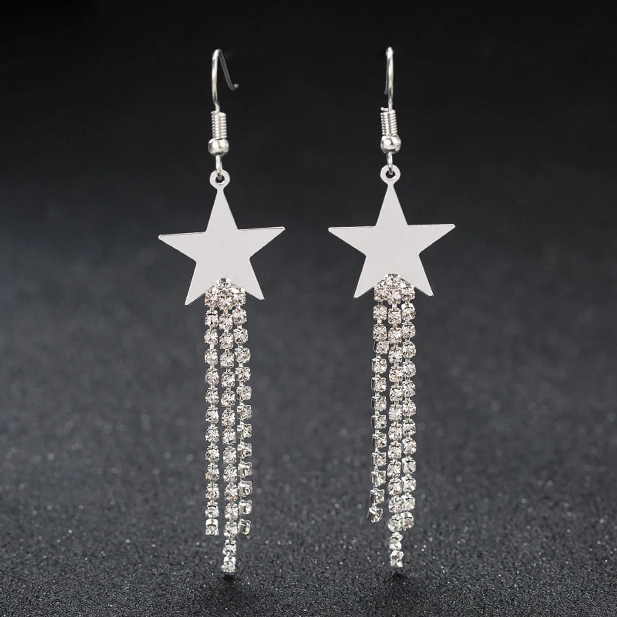 1 Pair Sweet Star Inlay Metal Rhinestones Drop Earrings