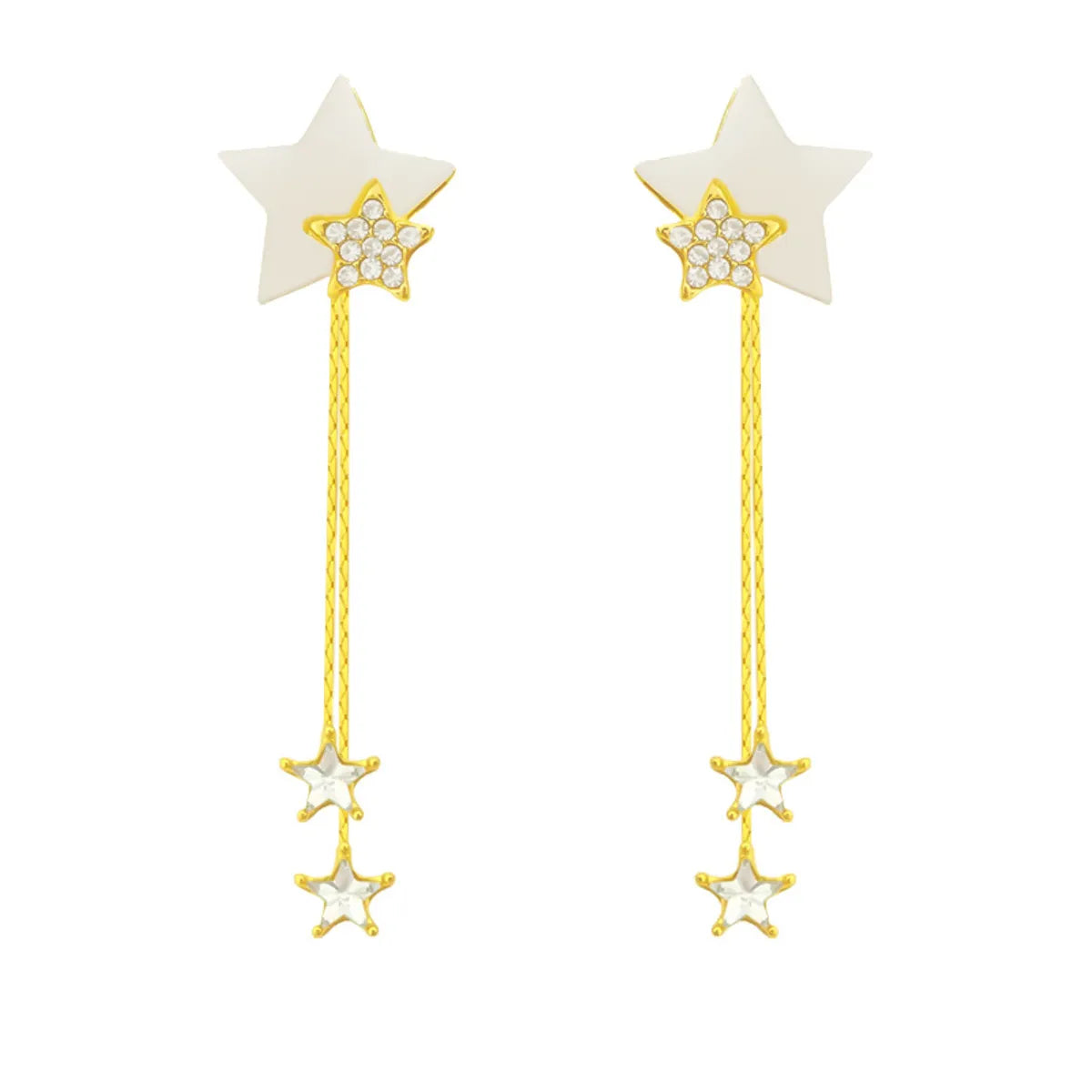 1 Pair Sweet Star Moon Mixed Materials Tassel Inlay Artificial Gemstones Women'S Drop Earrings