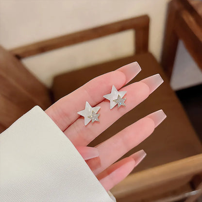 1 Pair Sweet Star Moon Mixed Materials Tassel Inlay Artificial Gemstones Women'S Drop Earrings