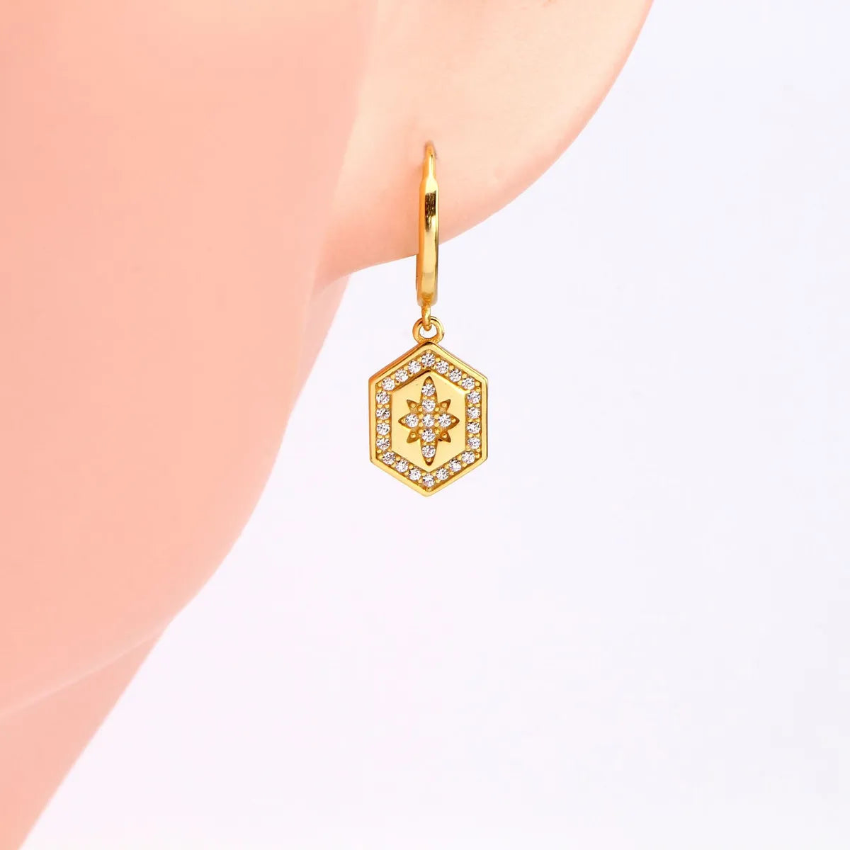 1 Pair Sweet Star Plating Inlay Sterling Silver Zircon Gold Plated Earrings