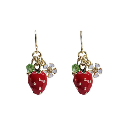 1 Pair Sweet Strawberry Plating Inlay Alloy Glass Drop Earrings