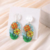 1 Pair Sweet Sunflower Rose Chrysanthemum Printing Flowers Arylic Dangling Earrings