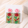 1 Pair Sweet Sunflower Rose Chrysanthemum Printing Flowers Arylic Dangling Earrings