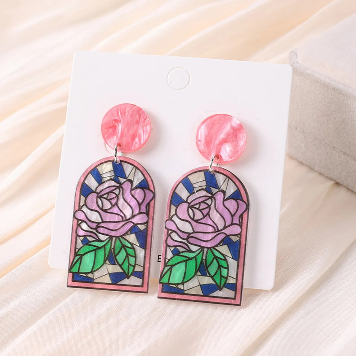 1 Pair Sweet Sunflower Rose Chrysanthemum Printing Flowers Arylic Dangling Earrings