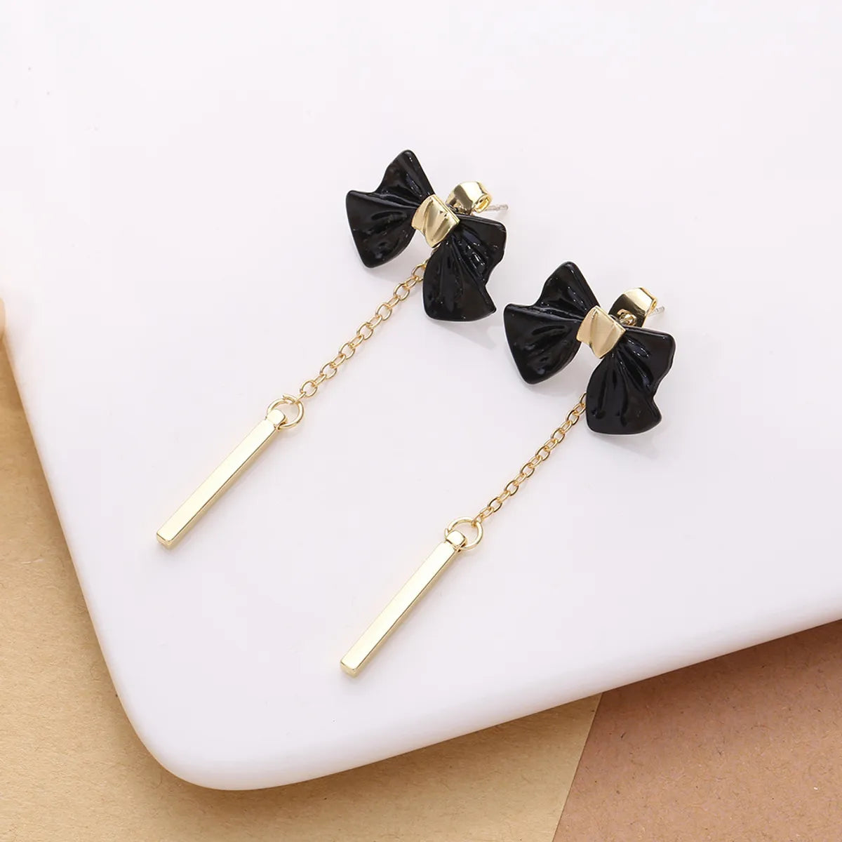 1 Pair Sweet Tassel Bow Knot Plating Alloy Drop Earrings