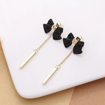 1 Pair Sweet Tassel Bow Knot Plating Alloy Drop Earrings