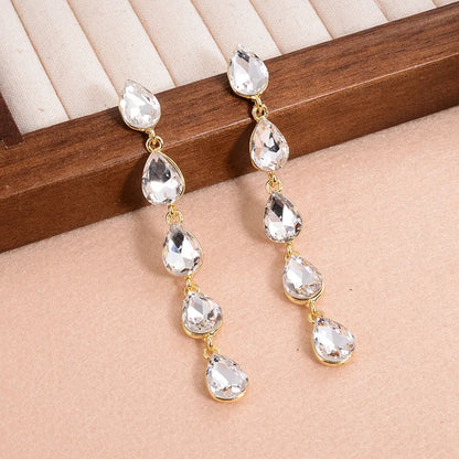 1 Pair Sweet Water Droplets Plating Inlay Alloy Crystal Gold Plated Drop Earrings