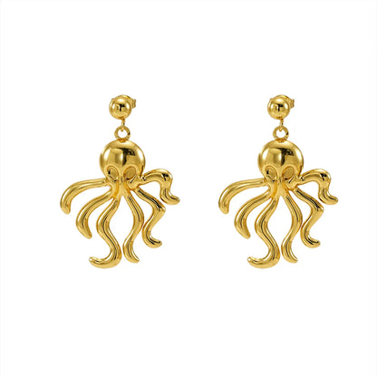 1 Pair Tropical Octopus Polishing 304 Stainless Steel 18K Gold Plated Drop Earrings