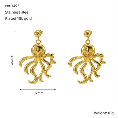 1 Pair Tropical Octopus Polishing 304 Stainless Steel 18K Gold Plated Drop Earrings