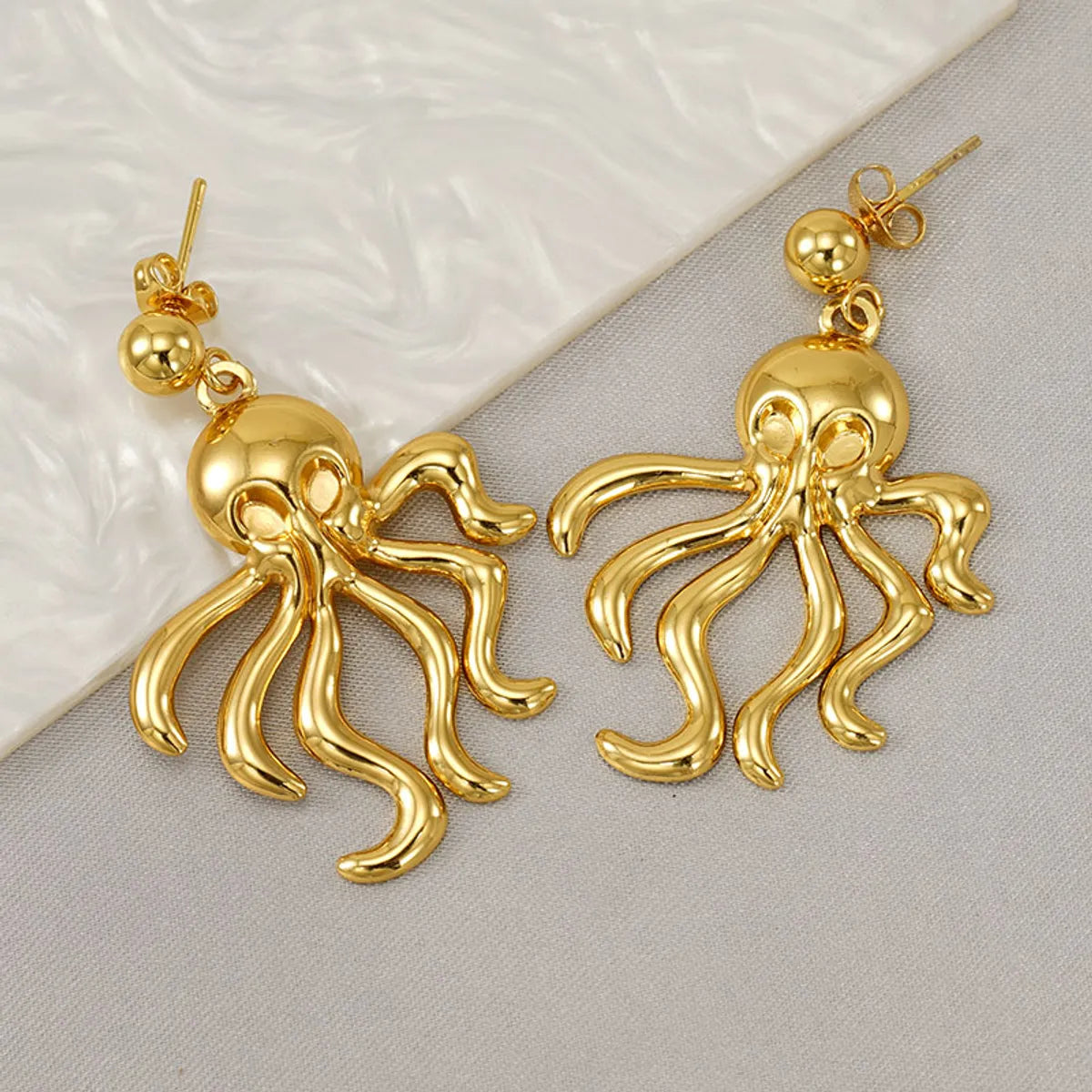 1 Pair Tropical Octopus Polishing 304 Stainless Steel 18K Gold Plated Drop Earrings