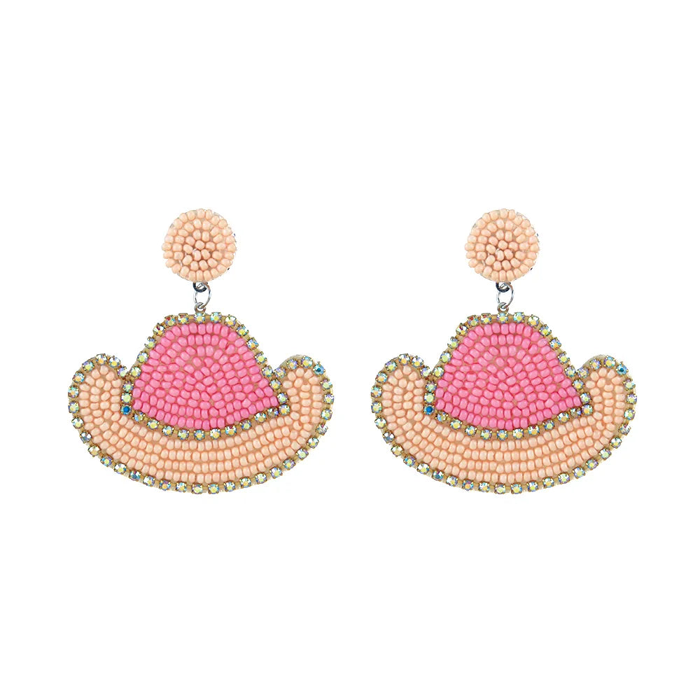 1 Pair Tropical Simple Style Cowboy Hat Beaded Handmade Inlay Beaded Nonwoven Glass Rhinestones Drop Earrings