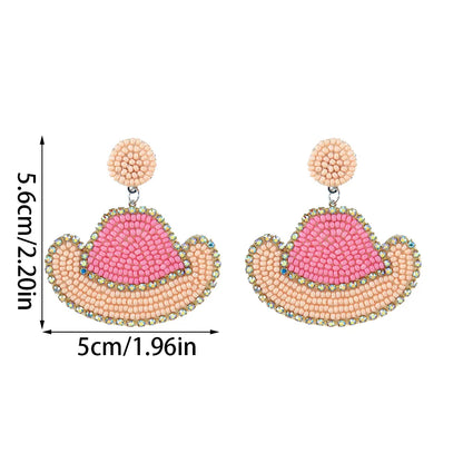 1 Pair Tropical Simple Style Cowboy Hat Beaded Handmade Inlay Beaded Nonwoven Glass Rhinestones Drop Earrings