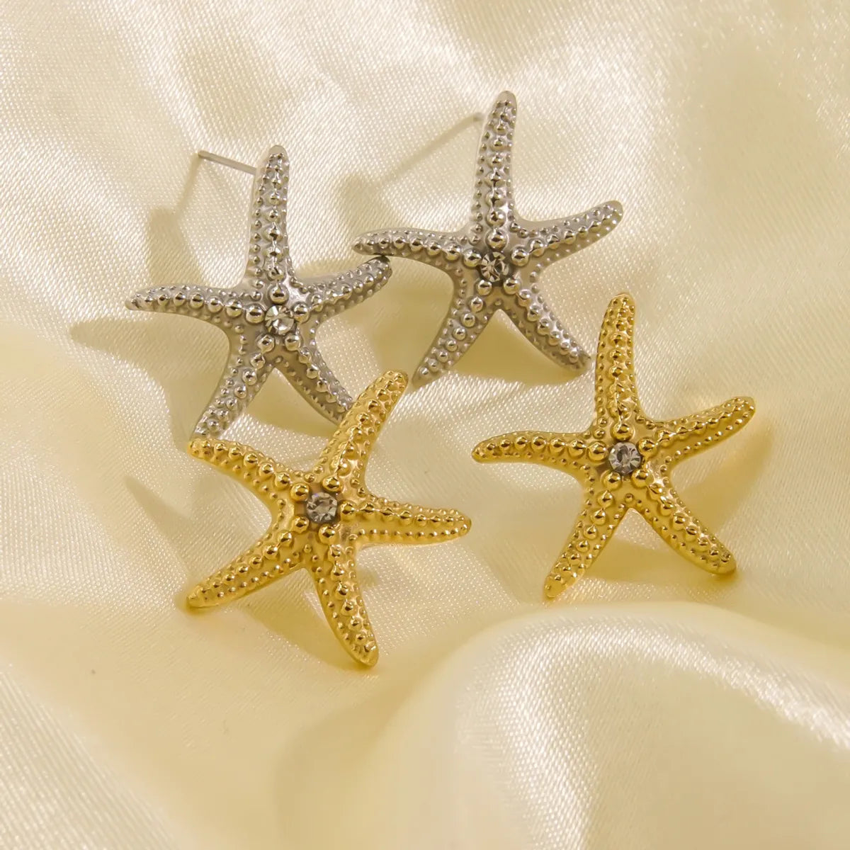 1 Pair Tropical Simple Style Starfish Plating Inlay Stainless Steel Zircon Ear Studs