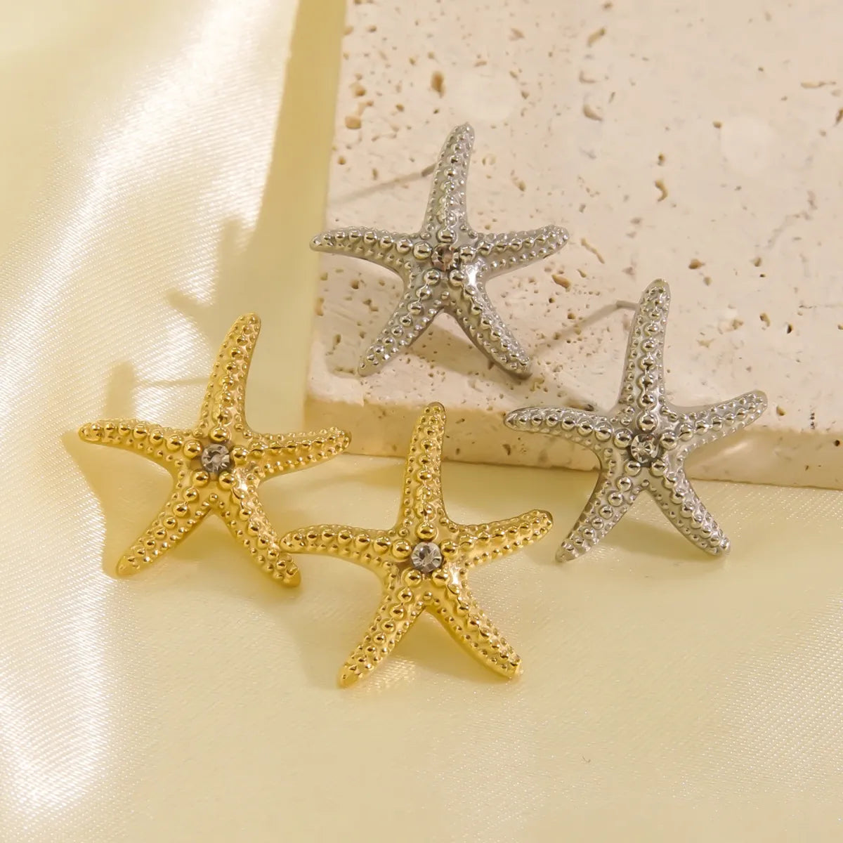 1 Pair Tropical Simple Style Starfish Plating Inlay Stainless Steel Zircon Ear Studs