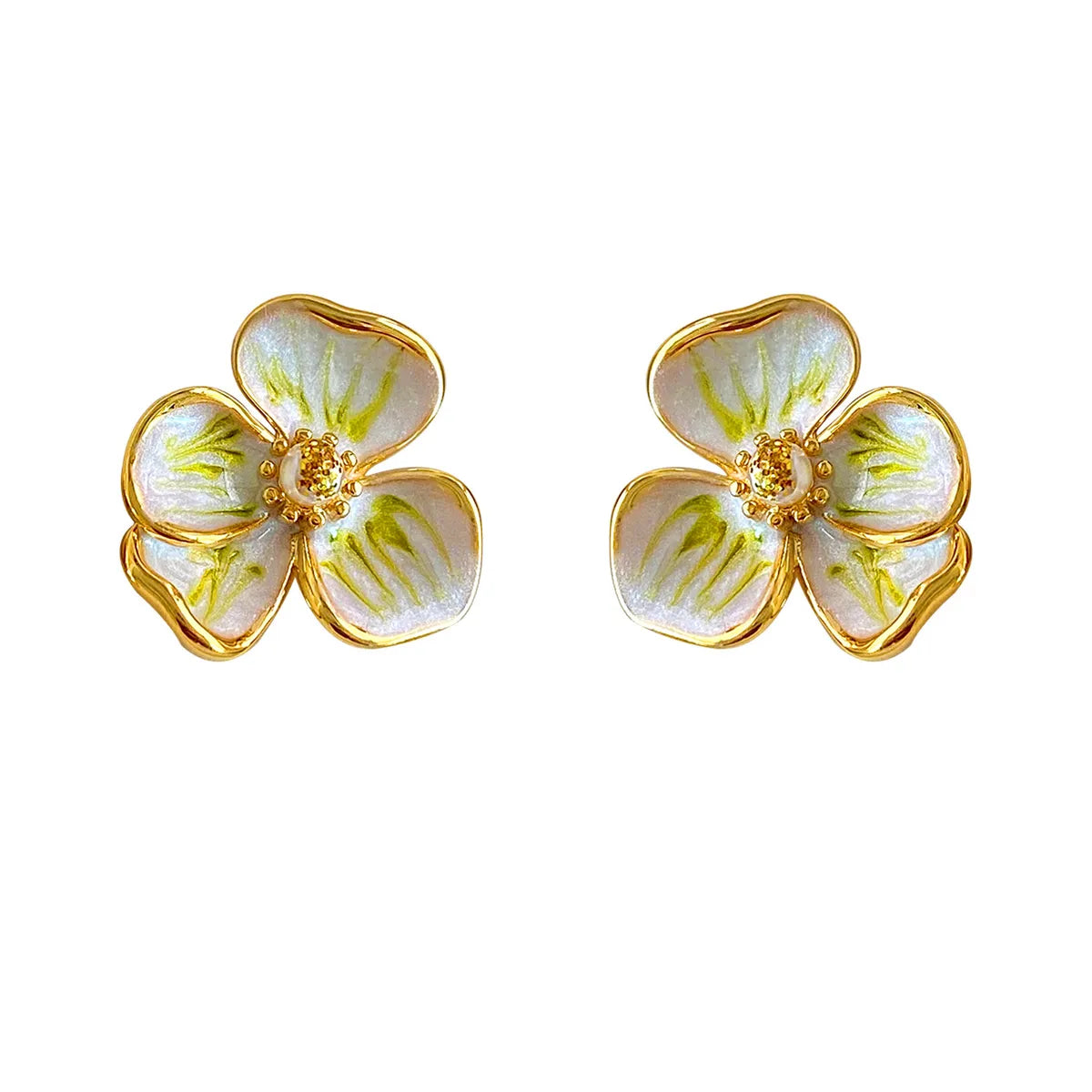 1 Pair Tropical Sweet Flower-De- Polishing Patchwork Plating Copper Freshwater Pearl 18K Gold Plated Ear Studs